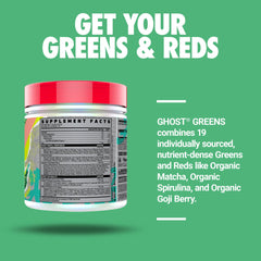 GHOST Greens Guava Berry green blend closeup shows organic chlorella and spirulina.