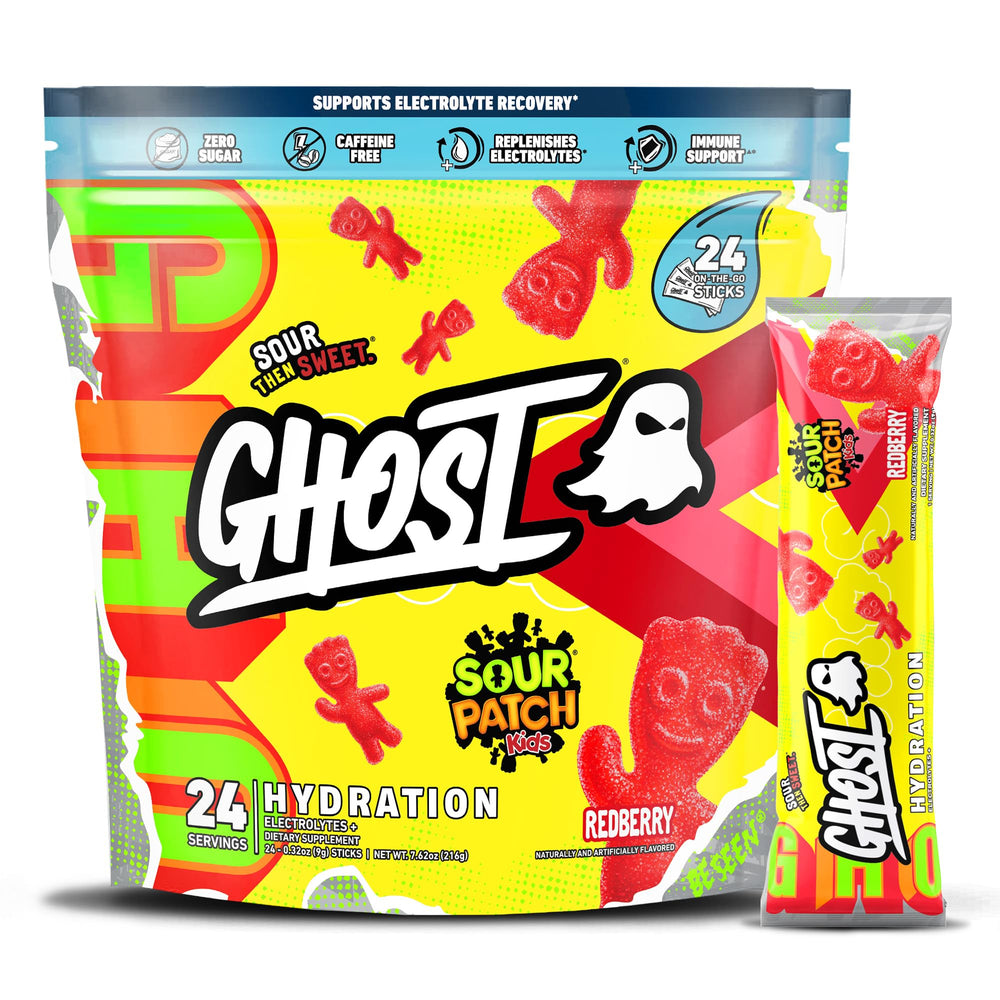 Ghost Hydration Sour Patch Kids Redberry stick in a shaker for on-the-go hydration boost