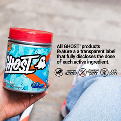 GHOST Intra Blue Raspberry dissolved in water shows refreshing hydration and focus potential.