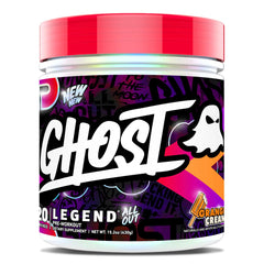 GHOST Legend All Out V2 orange cream label close-up showing clear ingredient disclosure