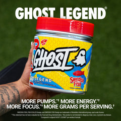 Ghost Legend scoop dissolving in water, ready for a refreshing pre-workout mix.