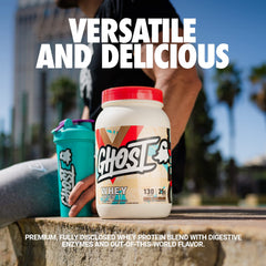 Glass of Ghost Whey Milk Chocolate shake showing creamy texture.