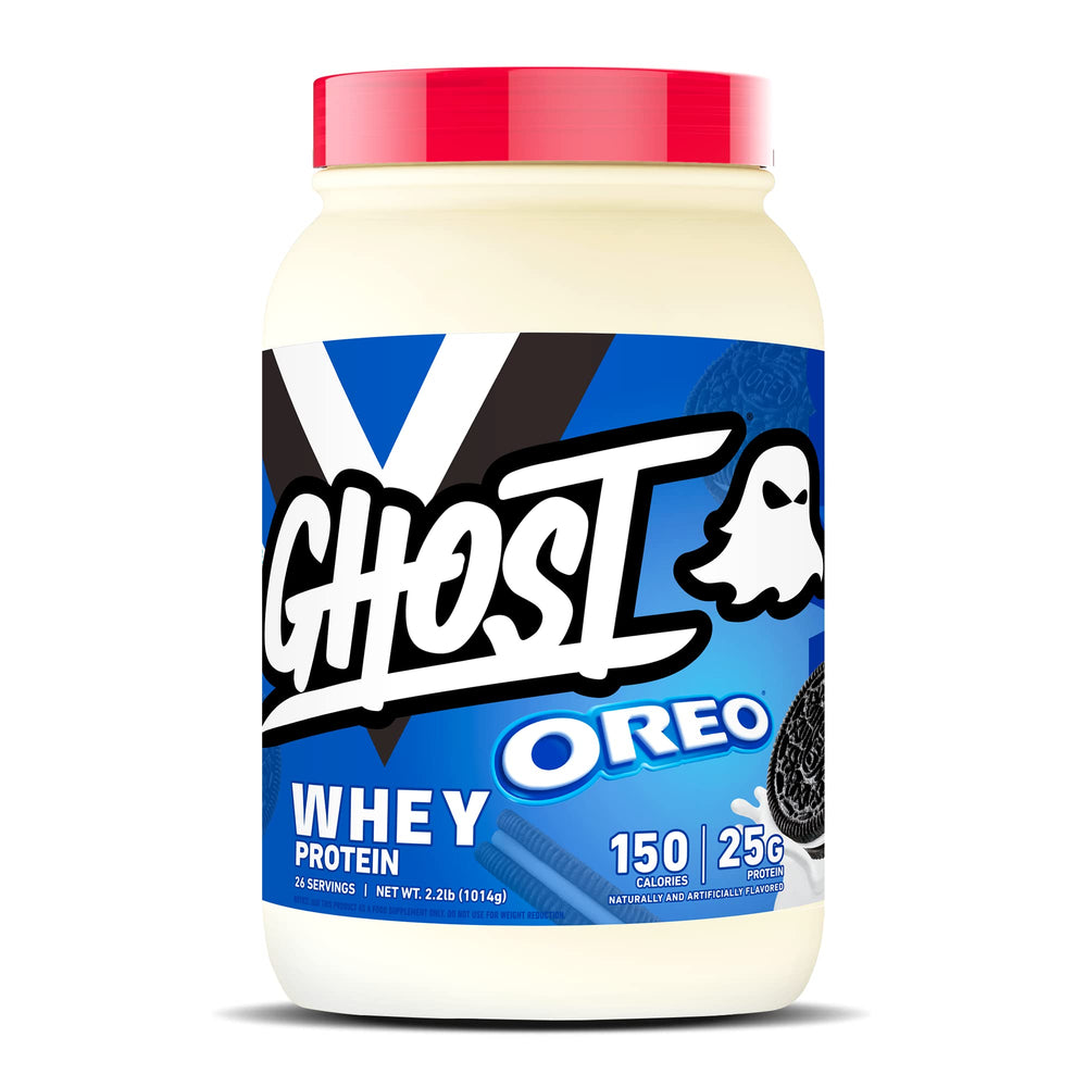 GHOST Whey Oreo bottle front, high-protein shake option after workouts.