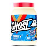 Ghost Whey Protein Powder with Chips Ahoy cookie pieces visible, ideal for post-workout shakes