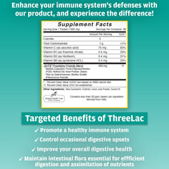 Global Health Trax ThreeLac packaging highlighting non-GMO formulation for families.