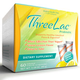 Global Health Trax ThreeLac lemon probiotic drink packet ready to mix for digestive support.