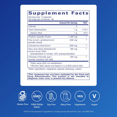 Close view of GI Fortify capsules with label emphasizing fiber blend for regularity.