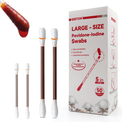 GIETON large povidone-iodine swab with saturated tip for fast cleansing.
