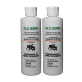 Glo Germ Gel two-pack pumped on hands for germ simulation training.