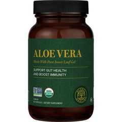Global Healing Center Aloe Vera Bio-Active bottle shows 200x concentrate for digestive comfort