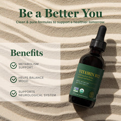 Global Healing Center B12 Drops served with water to illustrate quick absorption.