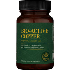 Global Healing Center Cu1 bottle front view shows compact capsules for daily copper intake