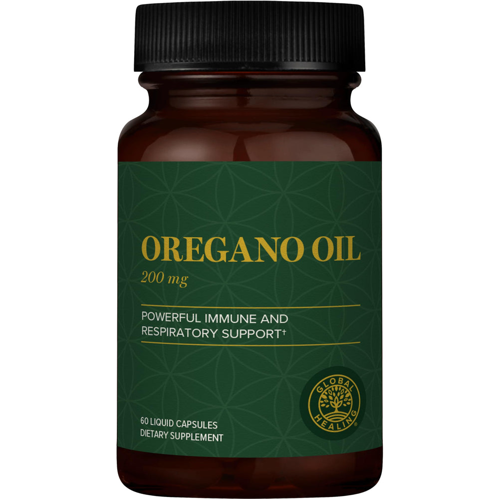 Global Healing Center oregano oil capsules bottle for easy daily immune support.