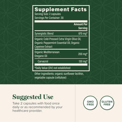 Global Healing Center oregano oil capsules pour view suggests easy swallowing.