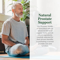 Global Healing Center Prostate Health capsules ready for daily use beside water