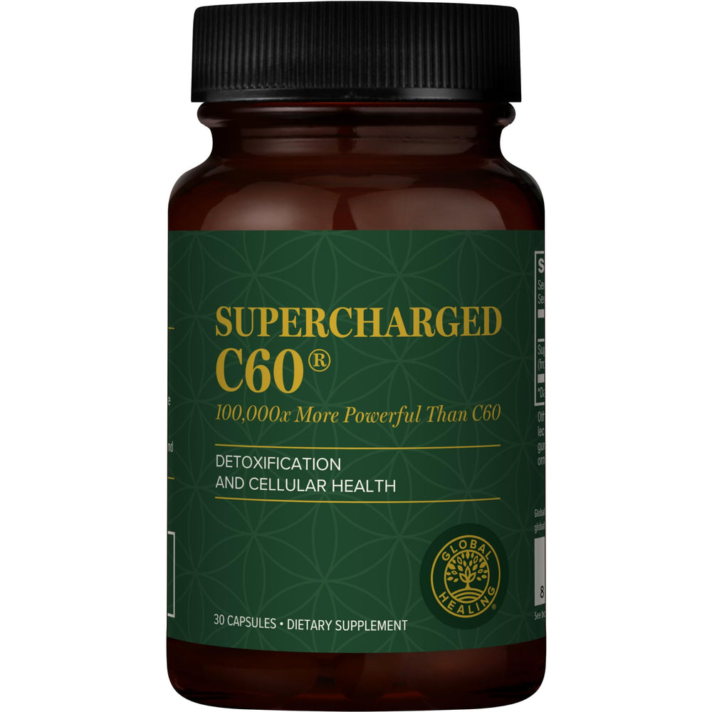Global Healing Center Supercharged C60 bottle for daily wellness support.