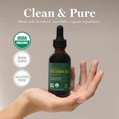 Global Healing Center Vitamin D3 liquid drops shown as dispensed for serving.