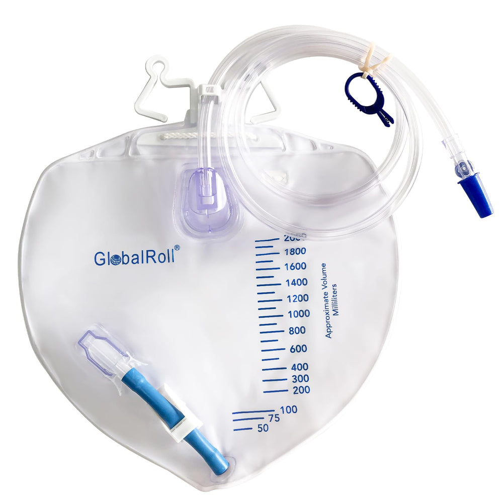 GlobalRoll urinary drainage bag with anti-reflux chamber preventing backflow.