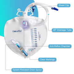 GlobalRoll drainage bag 2000 mL capacity for longer wear between changes