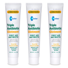 Globe ungüento antibiótico triple, tubo frontal, protege cortes pequeños.