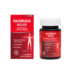 Globulo Rojo iron supplement bottle front showing high potency formula for energy support