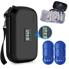 Gloinsu insulin cooler with thermometer display keeps meds at safe temps during travel.