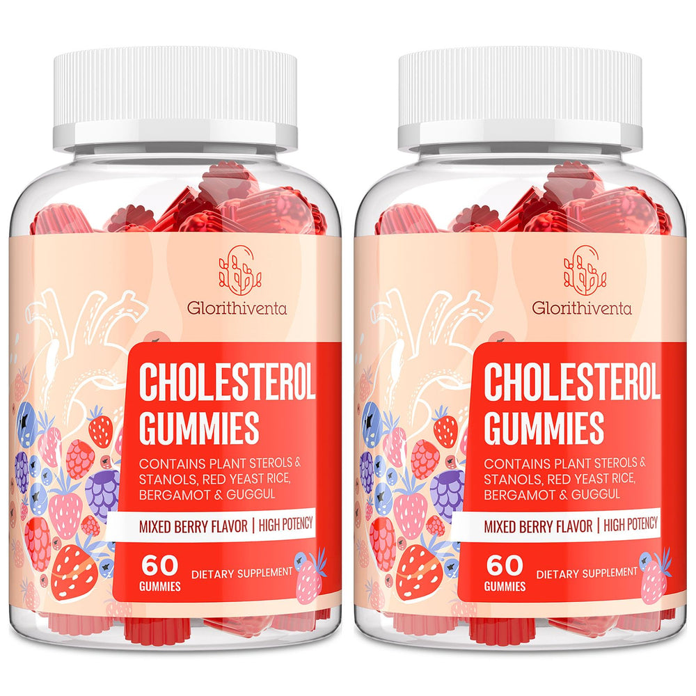 Glorithiventa cholesterol complex gummies bottle with mixed berry flavor for daily use