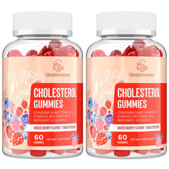 Glorithiventa cholesterol complex gummies bottle with mixed berry flavor for daily use