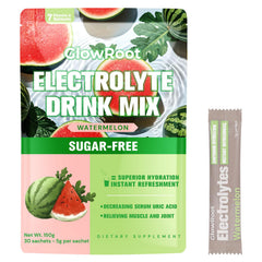 GlowRoot Watermelon Flavor stickpack dissolving in water for refreshing hydration.