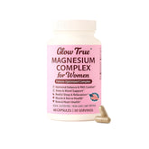 GlowTrue Magnesium Complex bottle highlights high-absorption 5-form blend for women