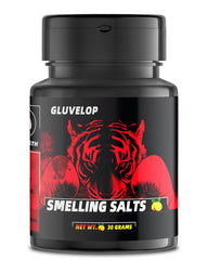 Gluvelop smelling salts bottle front for fast energy boost during workouts