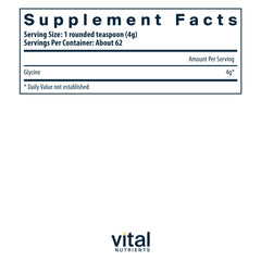 Vital Nutrients glycine powder measuring scoop for precise dosing and convenience.