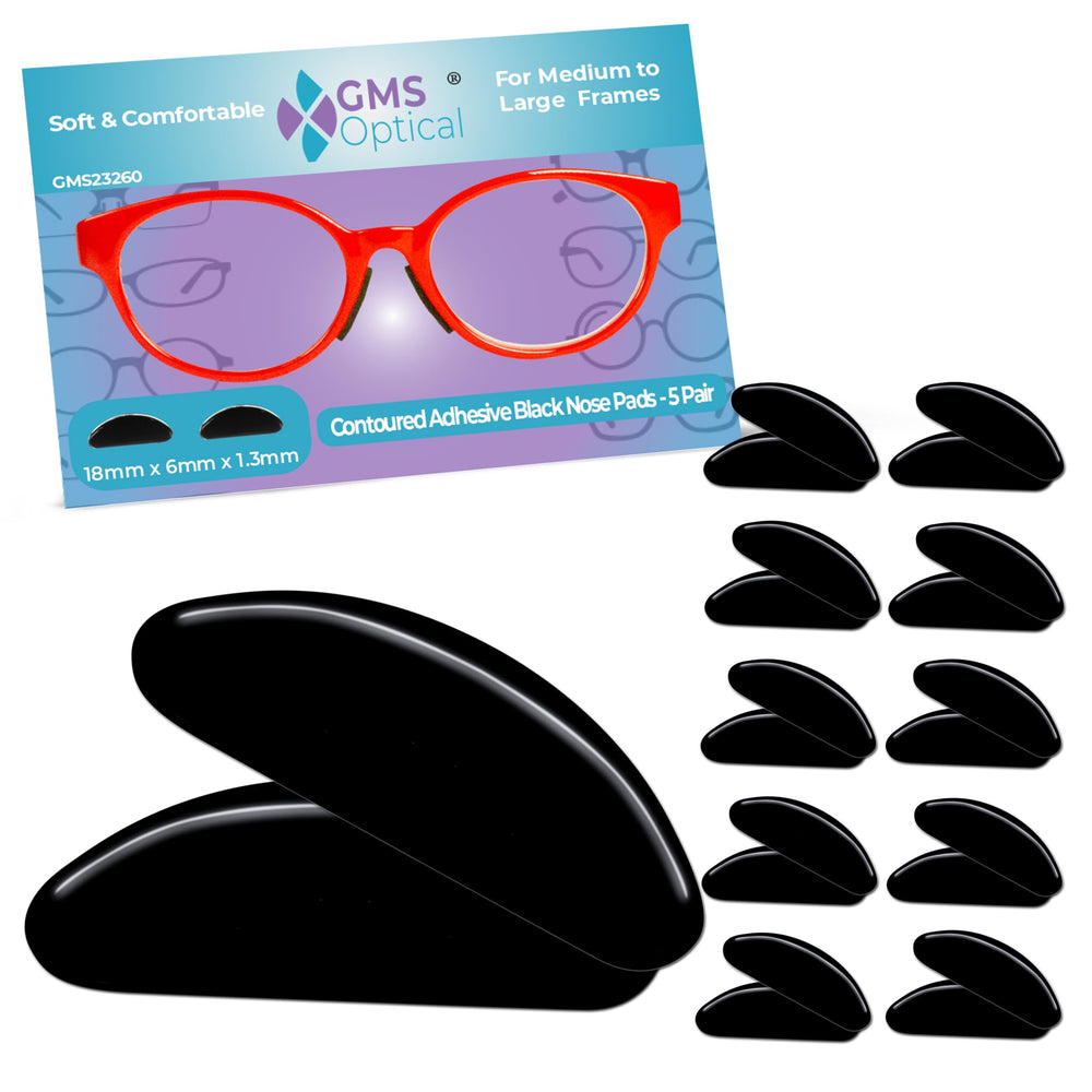 GMS Optical half-moon adhesive nose pads for secure, comfortable wear.