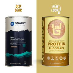 Gnarly Nutrition chocolate protein powder scoop beside tub for precise portions