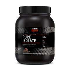 GNC AMP Pure Isolate bottle showcases chocolate frosting flavor for quick recovery