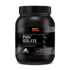 GNC AMP Pure Isolate Vanilla Custard bottle showing clean protein source for post-workout recovery