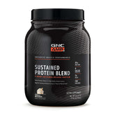 GNC AMP Sustained Cinnamon Toast bottle shows long-lasting protein release for steady energy