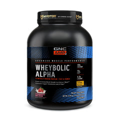 GNC AMP Wheybolic Alpha bottle with Strawberries and Cream for post-workout fueling
