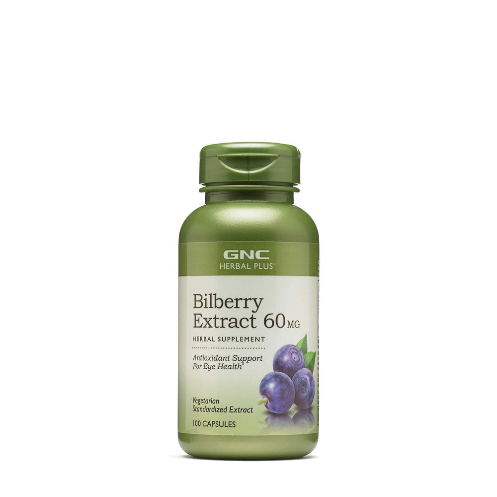 GNC Bilberry Extract bottle close-up showing vegetarian eye health support