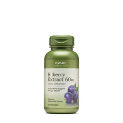 GNC Bilberry Extract bottle close-up showing vegetarian eye health support