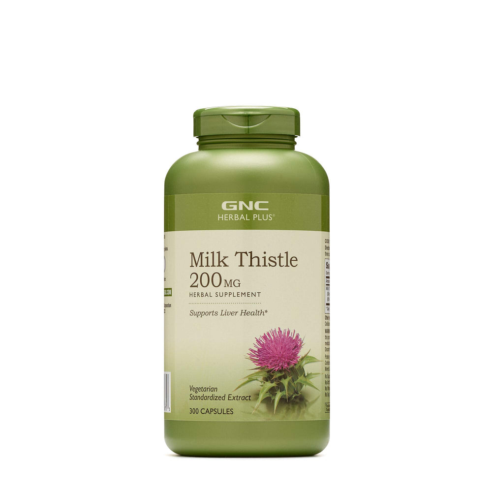 GNC Herbal Plus Milk Thistle bottle front with 1300 mg extract for liver support