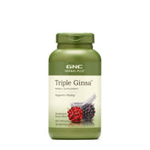 GNC Herbal Plus Triple Ginsa bottle label highlights the ginseng blend for vitality.