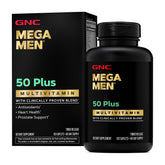 GNC Mega Men 50 Plus bottle front view highlighting antioxidant rich formula