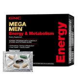 GNC Mega Men Vitapak packet showing all-in-one daily energy and metabolism support.