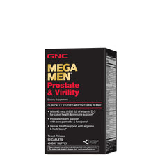 GNC Mega Men Prostate and Virility label closeup highlighting ingredients.