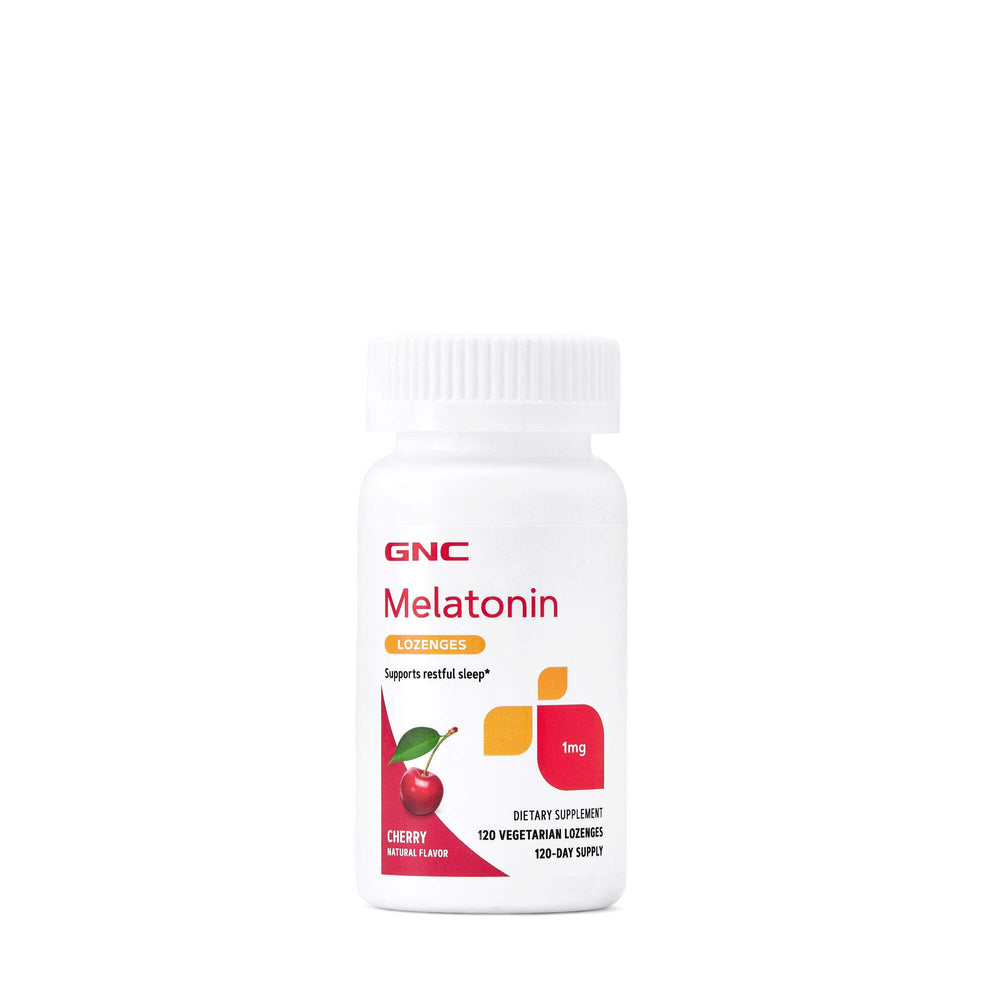 GNC Melatonin 1mg Cherry lozenge pack promotes restful sleep