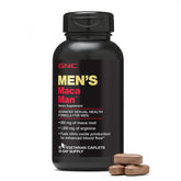 GNC Men's Maca Man bottle shows capsules for daily nitric oxide support.