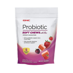 GNC Probiotic Soft Chews with Fiber in mixed berry bottle supports digestive balance