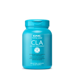 GNC Total Lean CLA bottle close-up showing easy-to-swallow softgels for daily support.