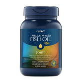 GNC Triple Strength Fish Oil Plus Joint bottle shows easy-to-take softgels for daily support.